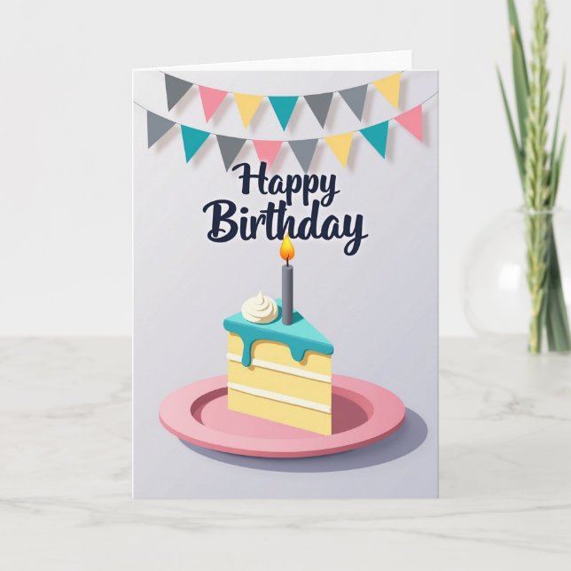 Script Birthday Cake Card (Front)