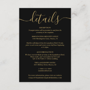 Script Black And Gold Wedding Details Information Enclosure Card