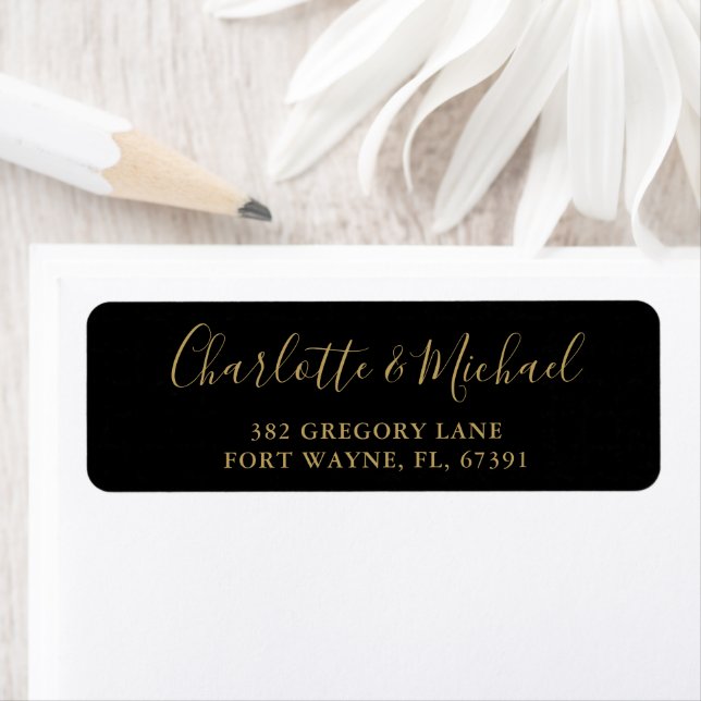 Script Black And Gold Wedding Return Address Label (Insitu)