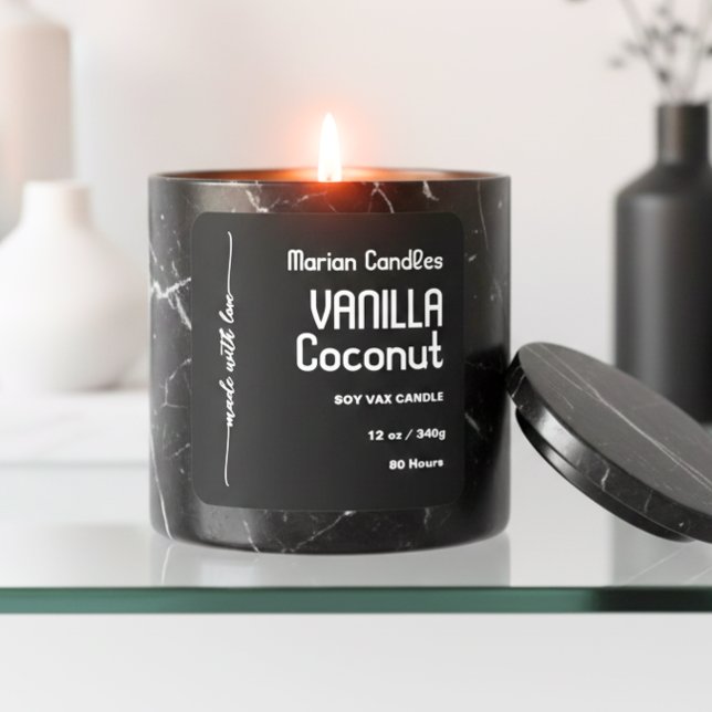 Script Black and white Personalised Candle Label (Creator Uploaded)