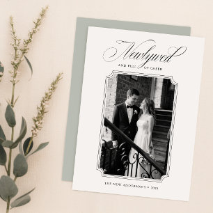 Script Black and White Photo Newlywed Christmas Holiday Card