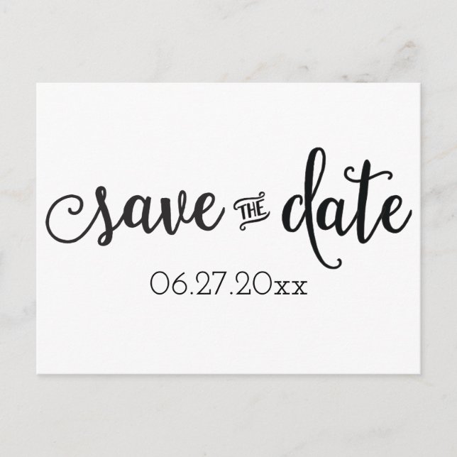 Script Black And White Save The Date Postcards (Front)