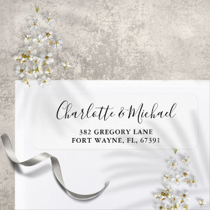 Script Black And White Wedding Return Address Label
