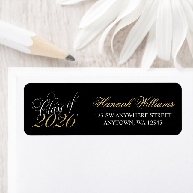 Script Black Gold 2024 Graduation Return Address Label (Insitu)