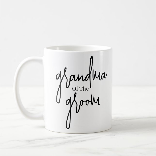 Script Black Grandma of the groom wedding  Coffee Coffee Mug (Left)