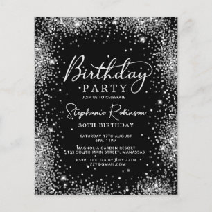 Script Black Silver Glitter 30th Birthday Invite