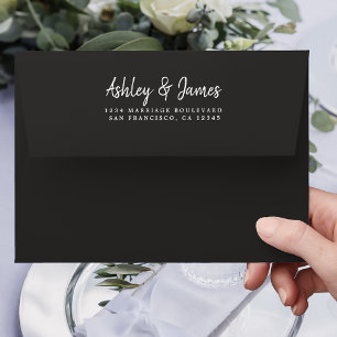 Script Black Wedding Return Address Envelope