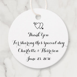 Script black white hearts Wedding gift Favour Tags