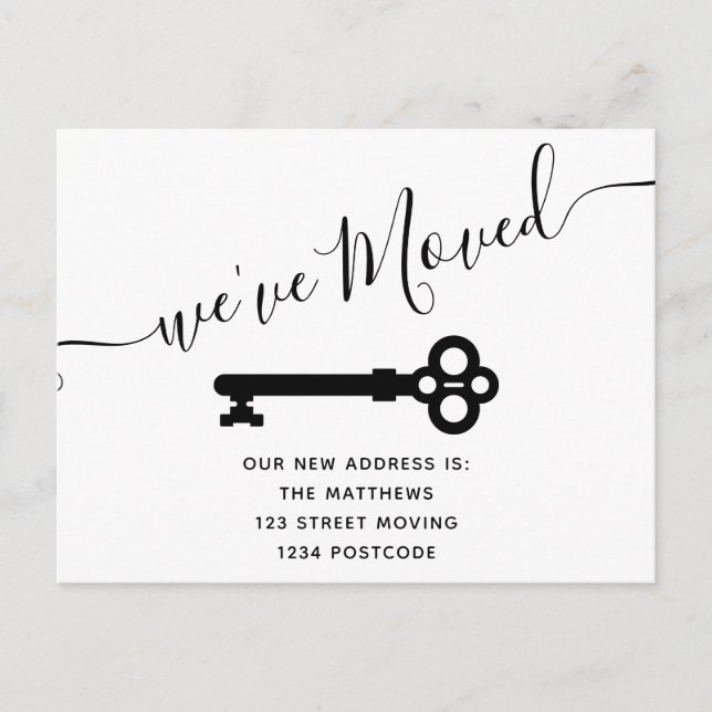 Script black white minimal key moving announcement (Front)