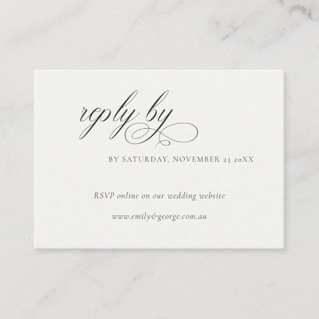 Script Black White Online Wedding Website RSVP Enclosure Card (Front)