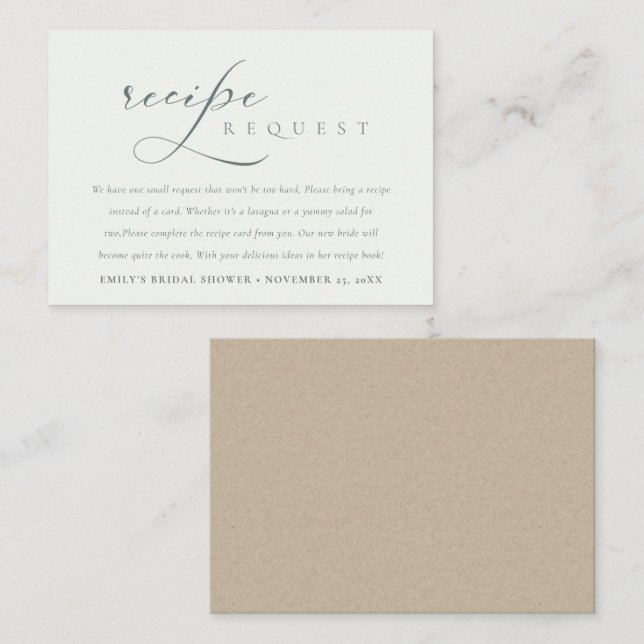 Script Black White Recipe Request Bridal Shower Enclosure Card (Front/Back)