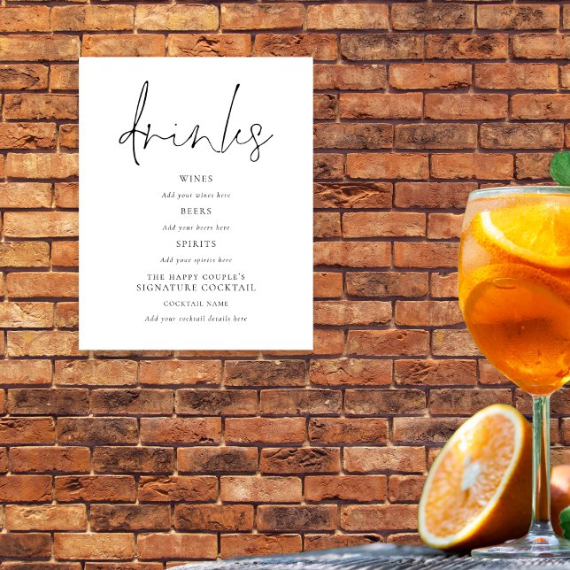 Script Black White Wedding Drinks Bar Sign (Creator Uploaded)