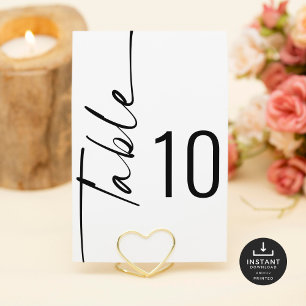 Script Black White Wedding Printable Table Number