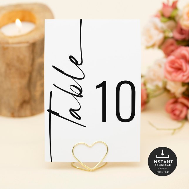 Script Black White Wedding Printable Table Number (Creator Uploaded)