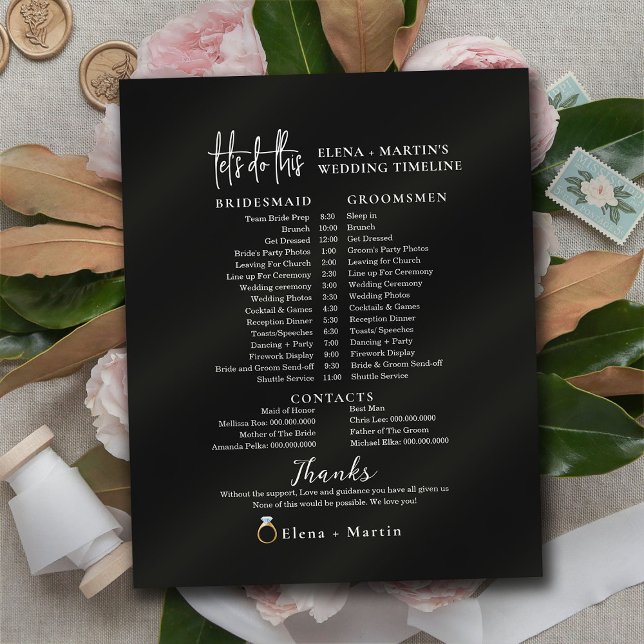 Script Black's White Minimal Wedding Day Timeline (Creator Uploaded)
