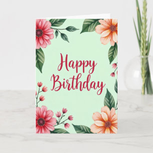Script Blossom Birthday Card