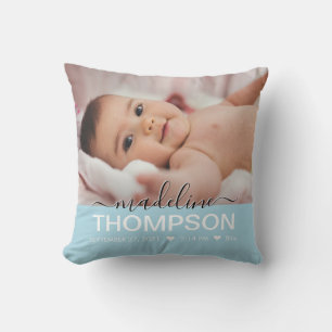 Script Blue Baby Newborn Keepsake Name Photo Cushion