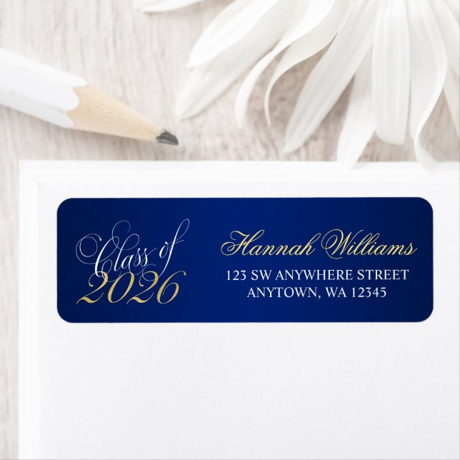 Script Blue Gold 2021 Graduation Return Address Label (Insitu)