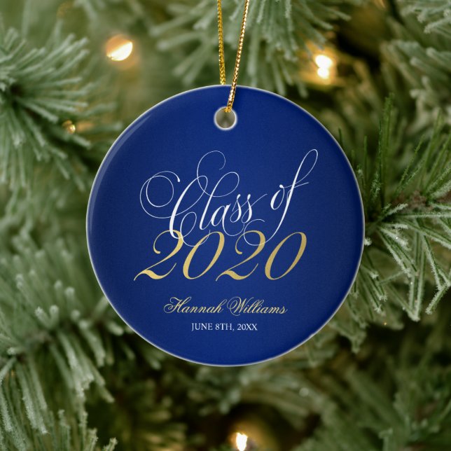 Script Blue Gold Class of 2020 Graduation Ceramic Ornament (Tree)
