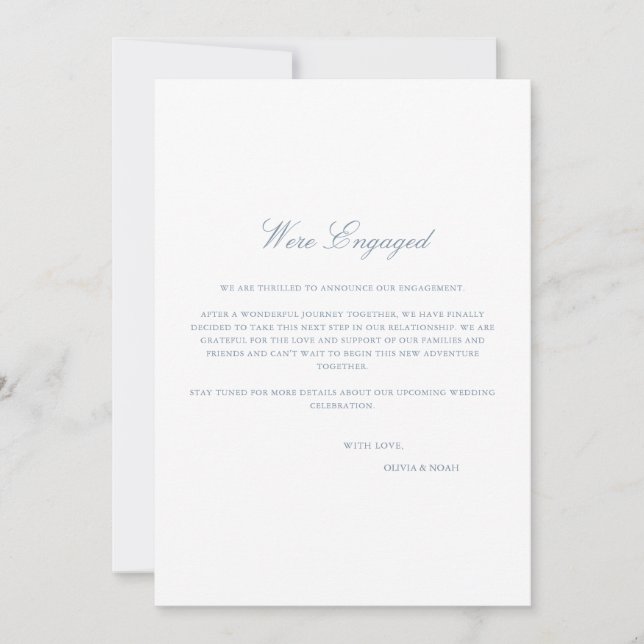 Script Blue & White Engagement Announcement Card (Front)