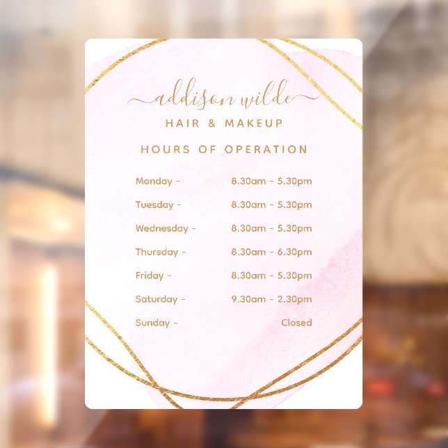 Script Blush Pink Watercolor Gold Business Hours (Sheet 2)