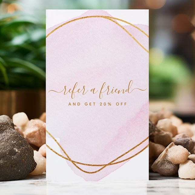 Script Blush Pink Watercolor Gold Circle Business Referral Card (Creator Uploaded)