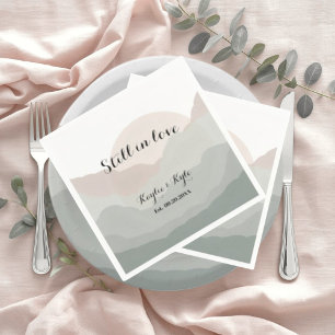 Script Boho Watercolor Mountain Anniversary Napkin
