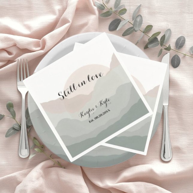 Script Boho Watercolor Mountain Anniversary  Napkin (Creator Uploaded)