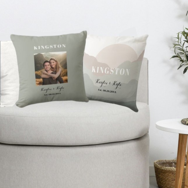 Script Boho Watercolor Mountain Keepsake Pillow (Creator Uploaded)