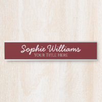 Script Bold White Fonts Name Title on Burgundy