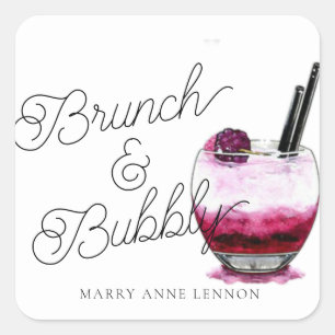 Script Bridal Brunch and Bubbly Cocktail Favour ta Square Sticker
