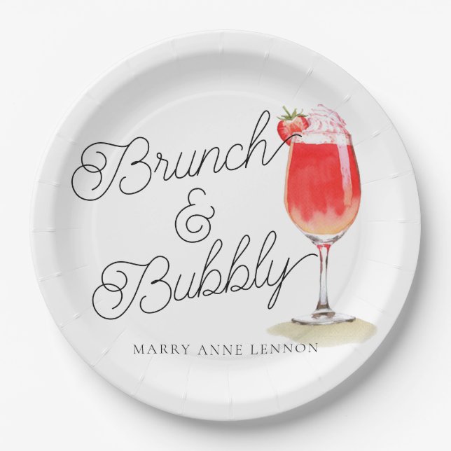 Script Bridal Shower Bubbly Cocktail Party Paper Plate (Front)