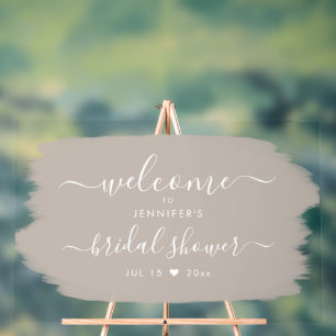 Script Bridal Shower Welcome Paint Beige Acrylic Sign