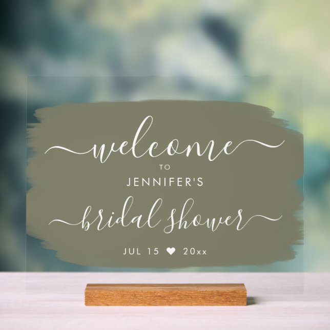 Script Bridal Shower Welcome Paint Sage Acrylic Sign (Neutral)