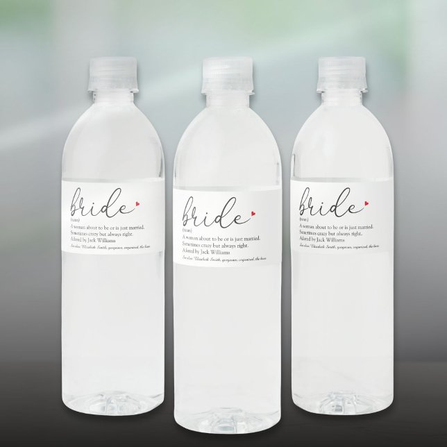 Script Bride Definition, Bridal Shower, Wedding Water Bottle Label (Script Bride Definition Bridal Shower Wedding Water Bottle Label)