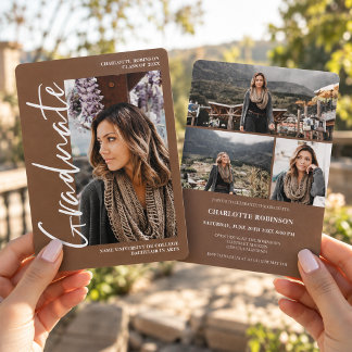 Script brown graduate photo graduation Invitation