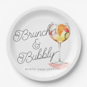 Script Brunch and Bubbly Cocktail Party Paper Plate