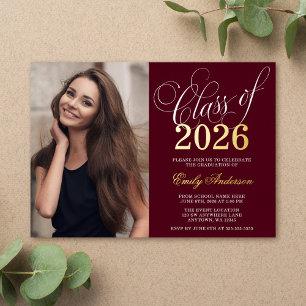 Script Burgundy 2025 Photo Graduation Party Gold