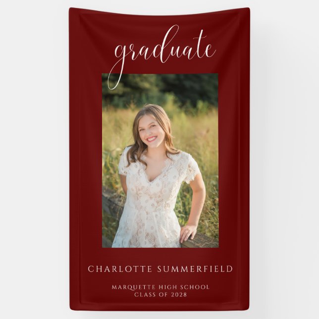 Script Burgundy Graduation Party Photo Banner (Vertical)