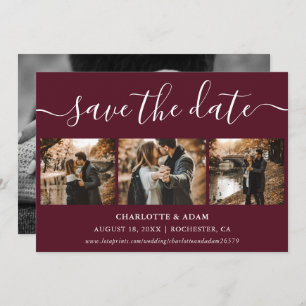 Script Burgundy Wedding Photo Save The Date Cards