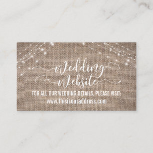 Script, Burlap & Light Strings Wedding Website Enclosure Card