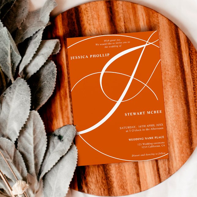 Script burnt orange photo calligraphy wedding invitation (Creator Uploaded)