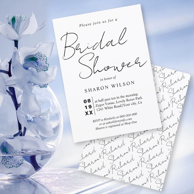 Script calligraphy black and white Bridal shower Invitation (Creator Uploaded)