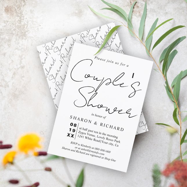 Script calligraphy black and white Couples shower Invitation (Creator Uploaded)