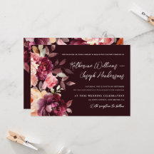 Script calligraphy Bouquet Floral Burgundy Wedding