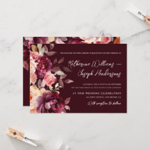 Script calligraphy Bouquet Floral Burgundy Wedding