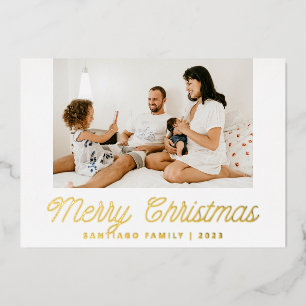 Script Calligraphy Family Photo Christmas Foil Holiday Card