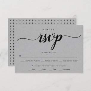 Script calligraphy grey kraft paper rustic wedding RSVP card