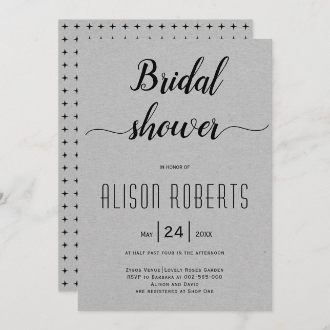 Script calligraphy grey wedding bridal shower invitation (Front/Back)