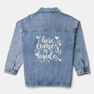 Script calligraphy Here comes the bride hearts  Denim Jacket